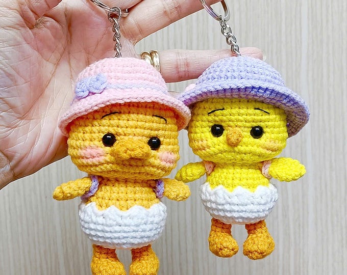 Crochet Duckling & Chicky Keychain Pattern: Amigurumi (US Terms) (PDF Pattern)