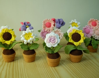 Crochet Potted Flower Basket Pattern: Sunflower, Tulip, Daisy (PDF Pattern)