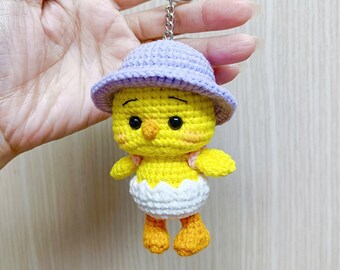 かぎ針編みのアヒルの子とひよこのキーホルダーのパターン：あみぐるみ