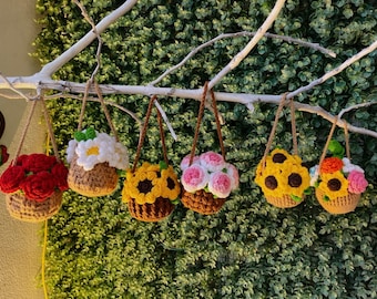 Flower Basket Crochet Pattern: Sunflower, Rose, Daisy (PDF Pattern)