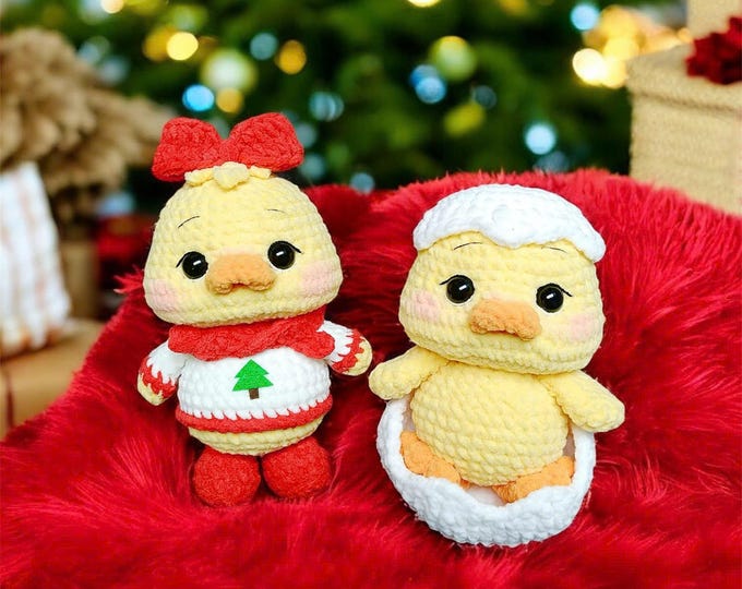 2in1 Crochet Ducky Pattern - Hatching & Christmas Duck (PDF Pattern)