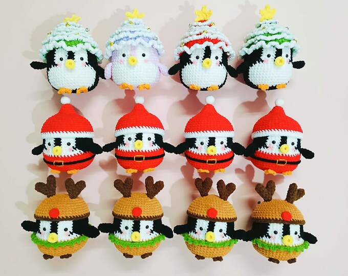 Penguin Christmas Ornament Crochet Pattern: No-Sew Amigurumi (US Terms) (PDF Pattern)