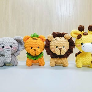 Bundle 4 in 1  Safari Animals Crochet pattern, Elephant Amigurumi, Giraffe Plush, Tiger Crochet, Lion Stuffed Toy (US term - English only)
