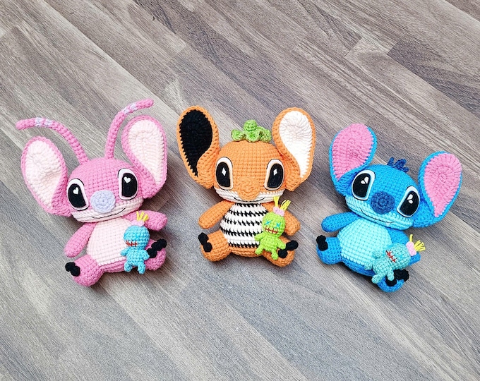 3in1 Stitch Angel Amigurumi-Blue Alien pattern crochet Amigurumi in English  (US terms)