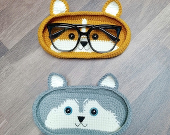 Dog Eyeglasses Holder Crochet Pattern: Husky & Corgi (US Terms - English only)
