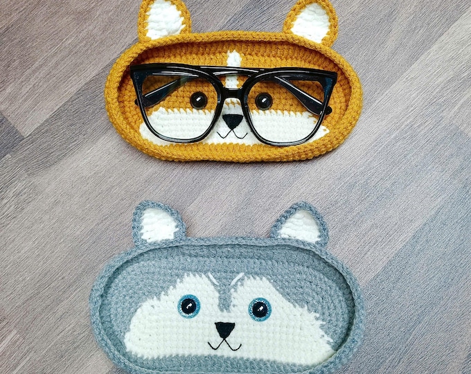Dog Eyeglasses Holder Crochet Pattern: Husky & Corgi (US Terms - English only)