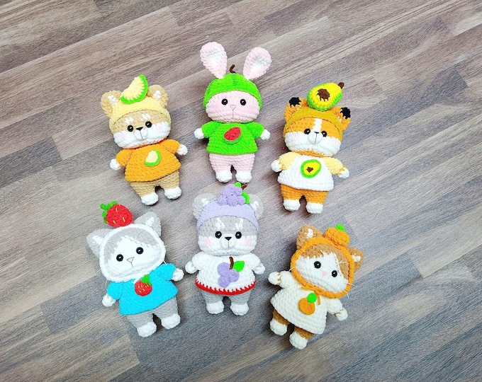 Fruit Animal Crochet Patterns: Strawberry Cat, Melon Bunny, Avocado Fox (PDF Pattern Bundle)