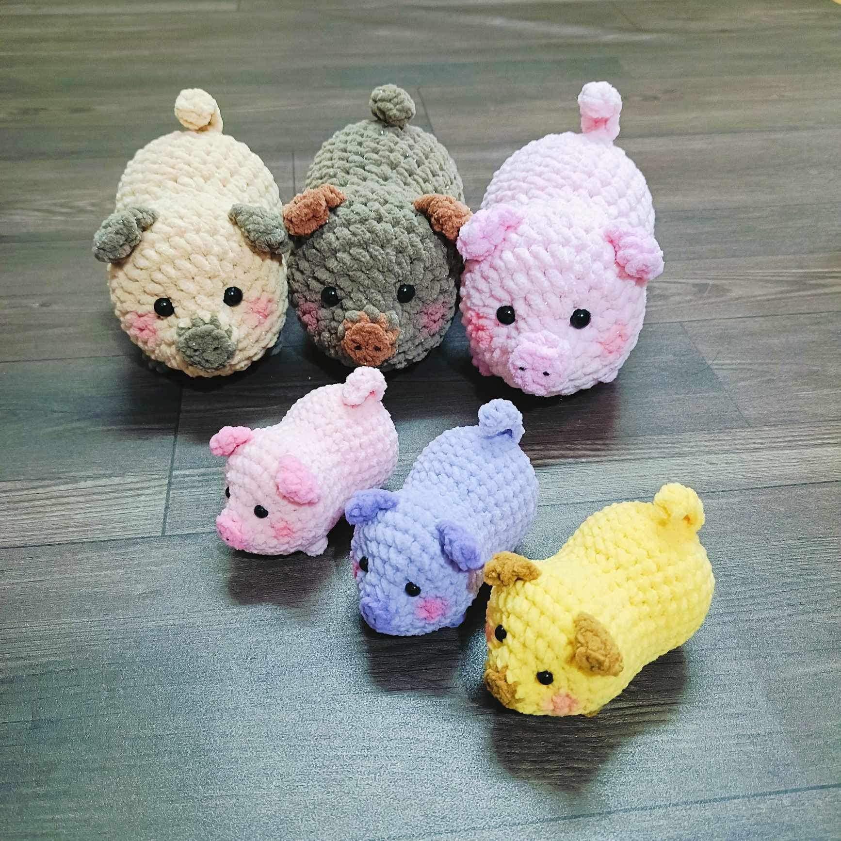 縫わないかぎ針編みのブタのパターン：あみぐるみキーホルダー（米国