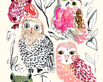 Owl Bunch Archival Archival Print
