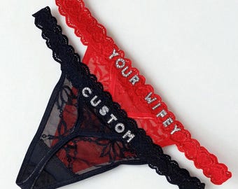 Tanga con nombre personalizado – Ropa interior personalizada con tu nombre, bragas de encaje, regalo para novia, despedida de soltera y aniversario.