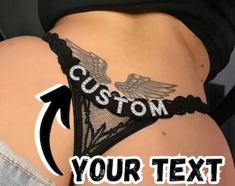 Tanga personalizada, tanga de encaje personalizada con nombre, bragas con texto personalizado, bragas con nombre personalizado, lencería de encaje personalizada, regalo para ella