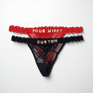 Aangepaste kanten string met naam, sexy gepersonaliseerde slipje, gouden tekstlingerie, aangepaste naam ondergoed, gepersonaliseerde tekststring