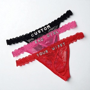 Aangepaste tekst slipje, sexy gepersonaliseerd ondergoed, naamstring, gepersonaliseerde kanten string, aangepaste string met naam, sexy slipje met naam