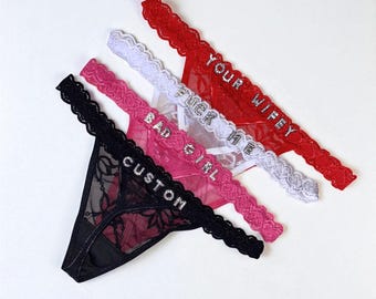 Tanga de encaje personalizada: ropa interior con nombre personalizado, regalo para novia, despedida de soltera o aniversario.