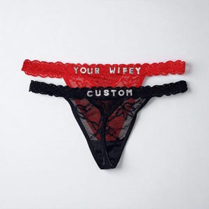 Gepersonaliseerde kanten string, aangepaste string met naam, sexy slipje met naam, naamstring, aangepaste tekst slipje, gepersonaliseerd sexy ondergoed