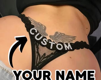 Braguitas con texto personalizado, tanga de encaje personalizada, bragas con nombre personalizado, regalo para ella, lencería de encaje personalizada, tanga de encaje con texto personalizado