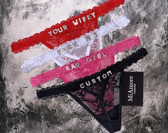 Tanga con nombre de encaje, tanga con texto personalizado, tanga personalizada