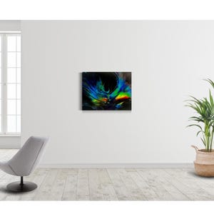 Rainbow Phoenix 8x10 Acrylic Pour Painting – Bright Galaxy Wall Art with Neon Blues, Greens & Reds – Space-Inspired Abstract Canvas