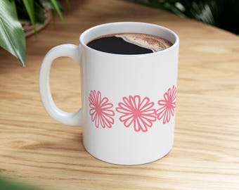 Vintage Pyrex Pink Daisy Inspired Ceramic Mug, 11oz or 15oz