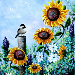 Chickadee Sunflowers Print of Painting 8x10 Creationarts