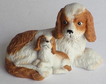 Vintage Cocker Spaniel Dog Figurine with Pup Homco Porcelain 1980's