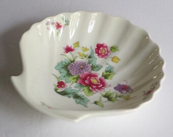 Floral Shell Dish Bone China 5" Trinket Jewelry Mikasa Cheshire A6004 Narumi Japan