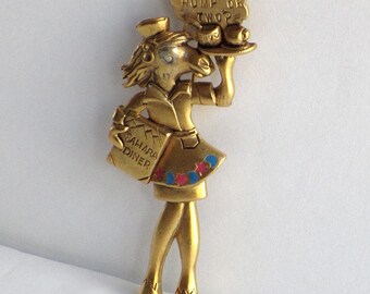 Danecraft Anthropomorphic Camel Waitress Brooch Sahara Diner Singed Vintage Jewelry