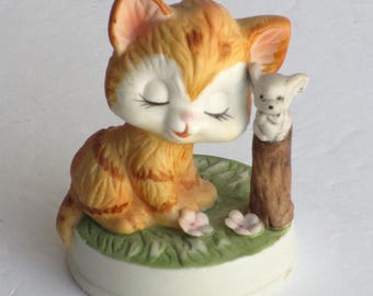 Vintage Orange Tabby Cat Figurine Napco Napcoware Hand Painted 3 inch 1950's