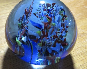 Blue Smoke Art Glass Paperweight 2" Multi-colored Coral Reef Aquatic