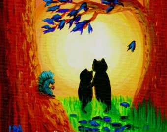 Fall Cats Squirrel Giclee Print of Painting Creationarts