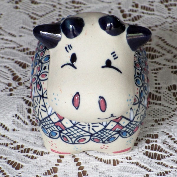 Javier Servin Mexican Bull Cow Bank 4" Rare Pottery Signed Hand Painted Folk Art