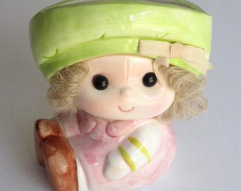 Vintage Girl Planter Vase Curly Hair Child 5 inch Mid Century MCM Japan INARCO