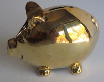 Vintage Brass Piggy Bank 4.5 inches by 3.5 inches high