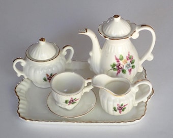 Miniature Bone China Tea Set Japan Floral Mid Century 1970's