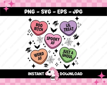 Paquete SVG de corazones de caramelo de Halloween / Gráficos de temporada espeluznantes (descarga digital)
