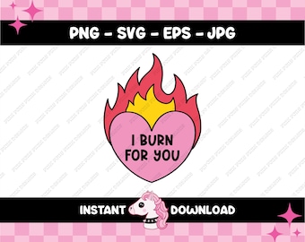 Gráficos de llamas de corazón "Ardo por ti" (png, svg, jpg, eps) (Descarga digital)