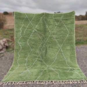 Custom green Moroccan rug – Beni Ourain rug, handmade Berber shag rug, soft wool area rug for living room, boho interior decor