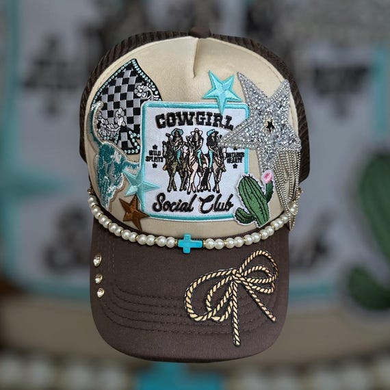 Western Country Cowgirl Social Club Trucker Hat With Iron on