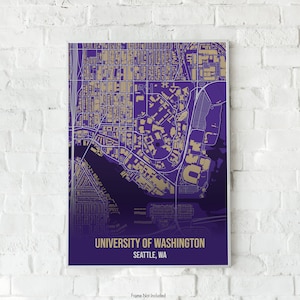 Université de Washington | Impression d'affiche de carte de Seattle, Washington / Cadeaux de carte de ville universitaire