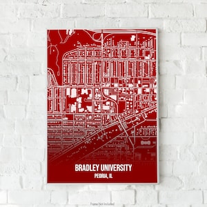 Stampa poster della mappa della Bradley University/Peoria Illinois/Regali della mappa della città universitaria