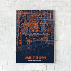 Stampa poster della mappa dell'Università dell'Illinois/Champaign-Urbana Illinois/Regali della mappa della città universitaria, UIUC