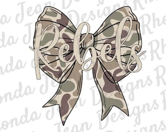 Rebels Coquette Bow PNG, Old School Camo, Camouflage, Team Spirit, Mascot, Digital Download, T-shirt Design, Sublimation Design