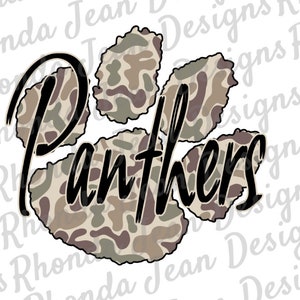 Old School Camo Pawprint Panthers black lettering PNG, Mascot, Team, School Spirit Shirt, Digital File, Boys Mens T-shirt Design