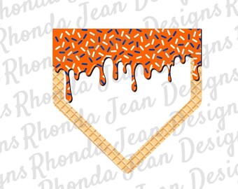 Home Plate Drip Baseball PNG, Orange and Blue Drip, T-shirt Design, Digital Download,  Ice Cream Drip
