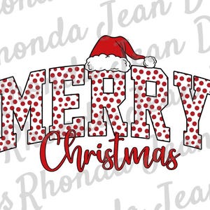 Merry Christmas PNG, Red and White Dots, Polka Dots, Block Letters, Digital T-shirt Design