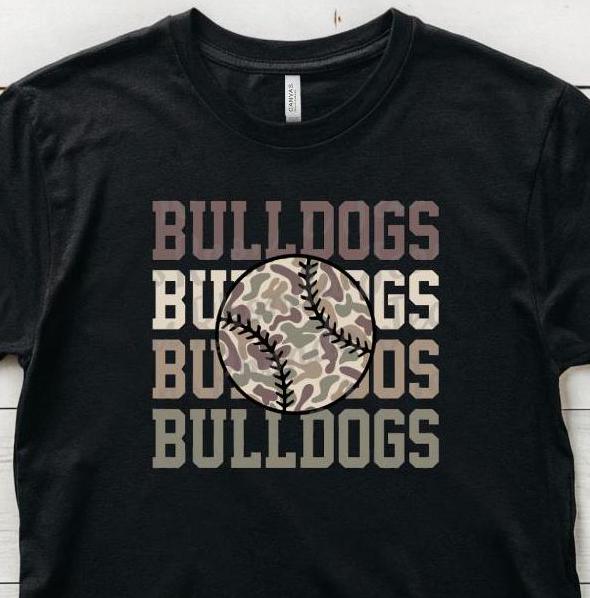 Bulldogs PNG, Old School Camo Baseball, Mascot, Team, School Spirit Shirt, Digital Download, Boys Mens T-shirt Design, camouflage