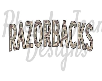 Old School Camo Razorbacks All Caps PNG, Mascot, Team, School Spirit Shirt, Digital File, Boys Mens T-shirt Design, Sublimation Design