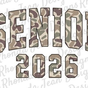 Senior 2026 PNG: Camo Graduation T-Shirt Design (Digital Download)