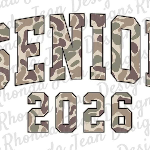 Senior 2026 PNG: Camo Graduation T-Shirt Design (Digital Download)