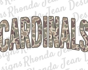 Camiseta de camuflaje de los Cardinals en mayúsculas PNG, mascota, equipo, espíritu escolar, archivo digital, diseño de camiseta para hombre y niño, diseño de sublimación
